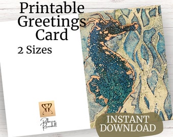 Seepferdchen Sofort Download Grußkarte Seepferdchen Print Karte für Ocean Thema Geburtstags-Print zu Hause Karte für Ocean Lover 13 x 18 cm Und 10 x 15 cm