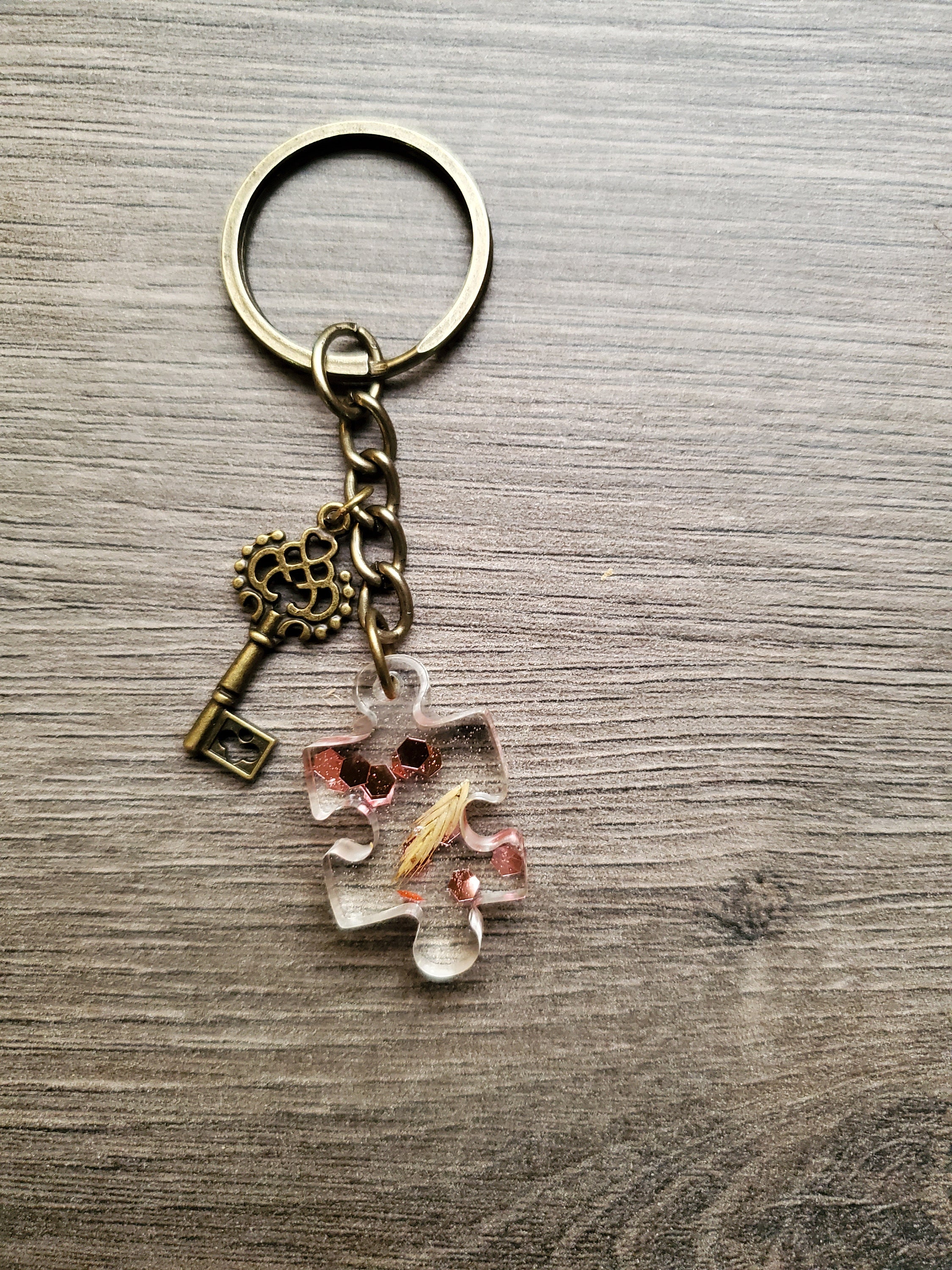 Resin Keychain Puzzle piece and key Etsy