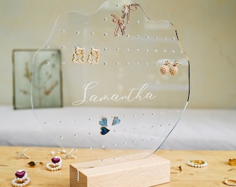 Personalisierte Schmuck-Display, Schmuckständer, Mädchen Raum Dekor, Ohrring-Halter, Acryl Schmuckständer, Schmuck Organizer, Ohrringe Ständer