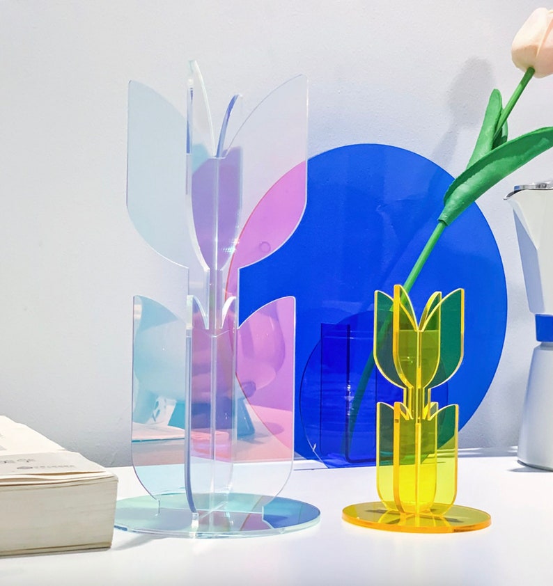 Tulipe translucide en acrylique tulipe éternelle sculpture fluorescente en forme de tulipe décoration acrylique néon éblouissante décoration de chambre cadeau pour elle image 1