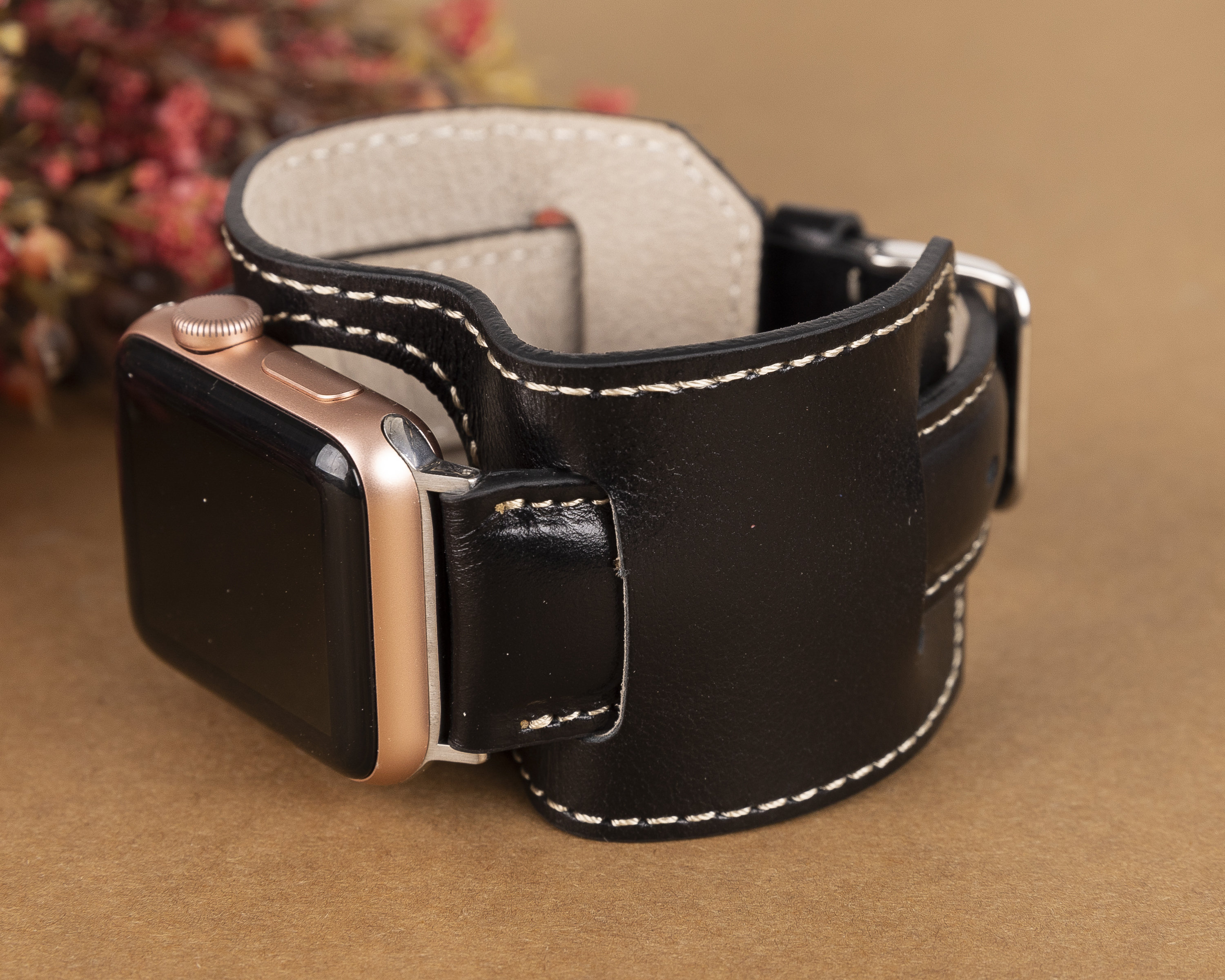 Black Leather Apple Watch Band 38mm 40mm 42mm 44mm women Cuff Etsy