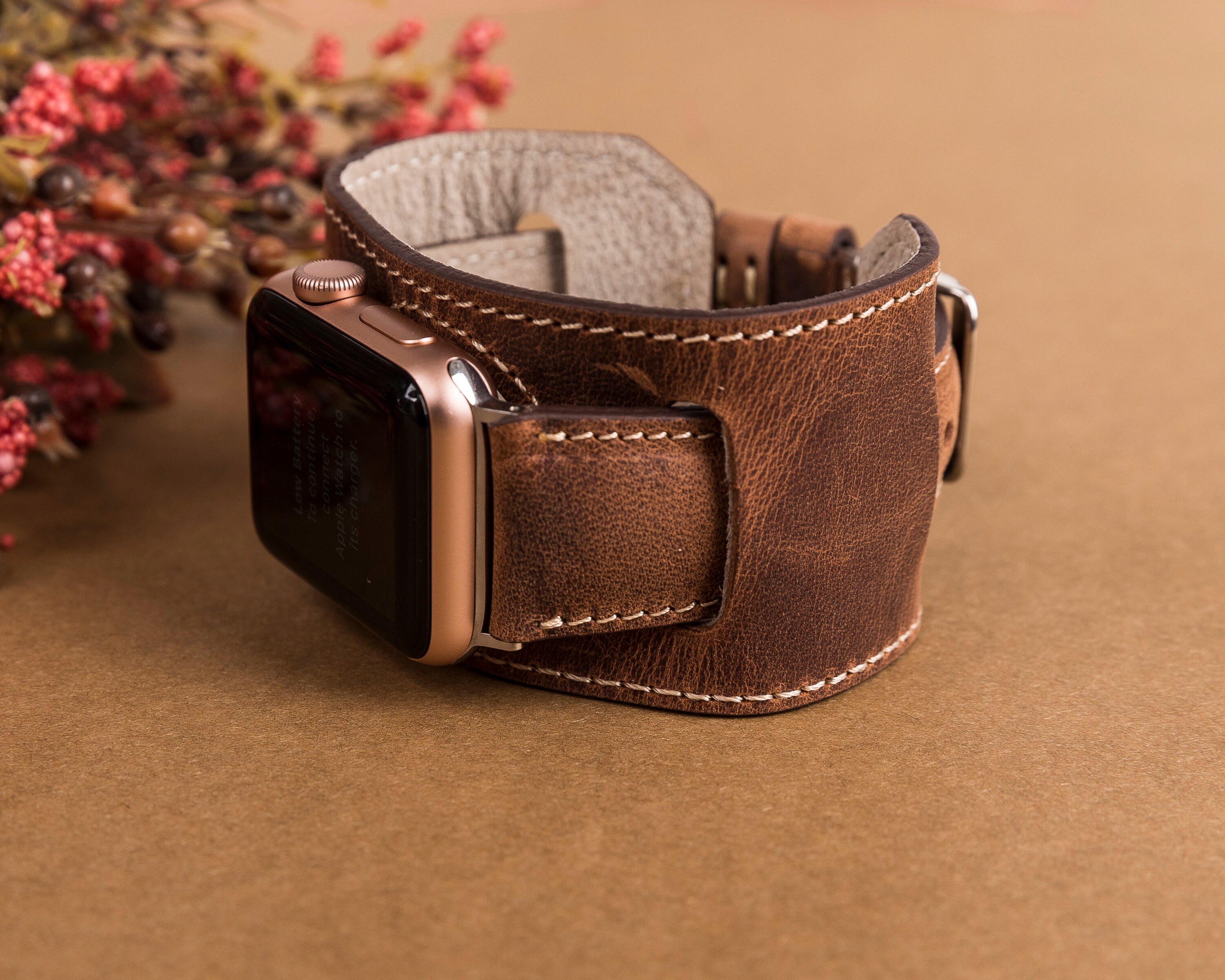 Brown Leather Apple Watch Band 38mm 40mm 42mm 44mm women Cuff | Etsy