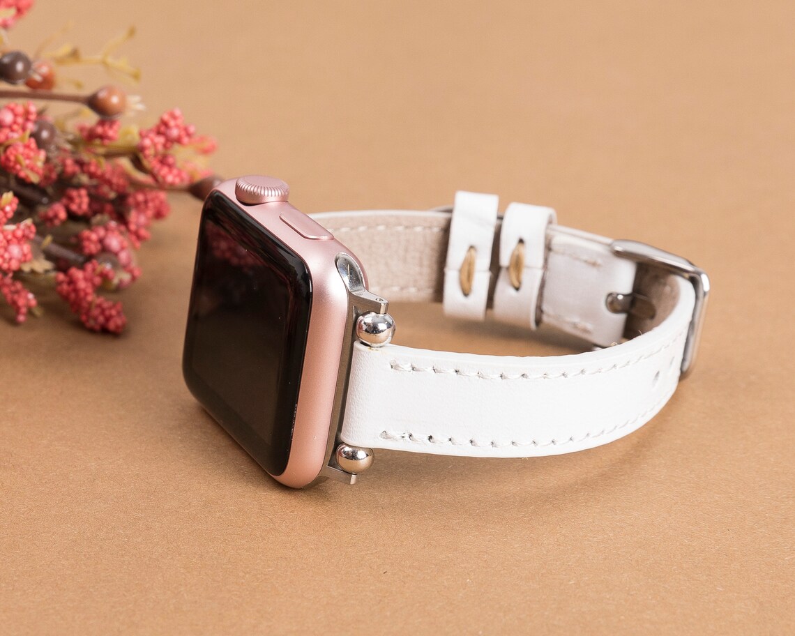 White Leather Apple Watch Band 38mm 40mm 42mm 44mm women Thin Etsy