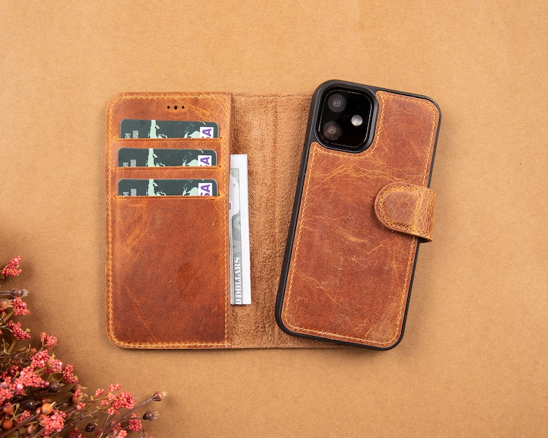 Light Brown Leather iPhone 11 Series Magnetic Detachable Wallet Case whit Card Slots iPhone 11 Pro Pro Max Protective Back Cover Cases