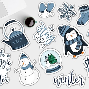 Set ADESIVI stampati invernali, adesivi per la stagione delle coccole fredde, adesivi per bullet journal, adesivi per pianificatore, impermeabili
