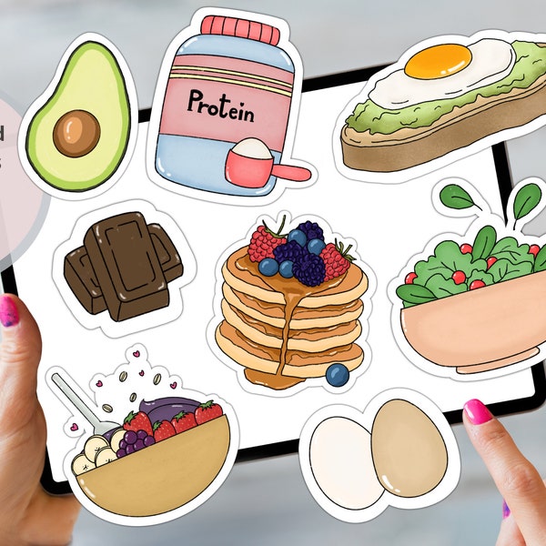 Healthy food DIGITAL STICKERS for digital planner, Precropped GoodNotes, PNG files, fitness health stickers, that girl stickers