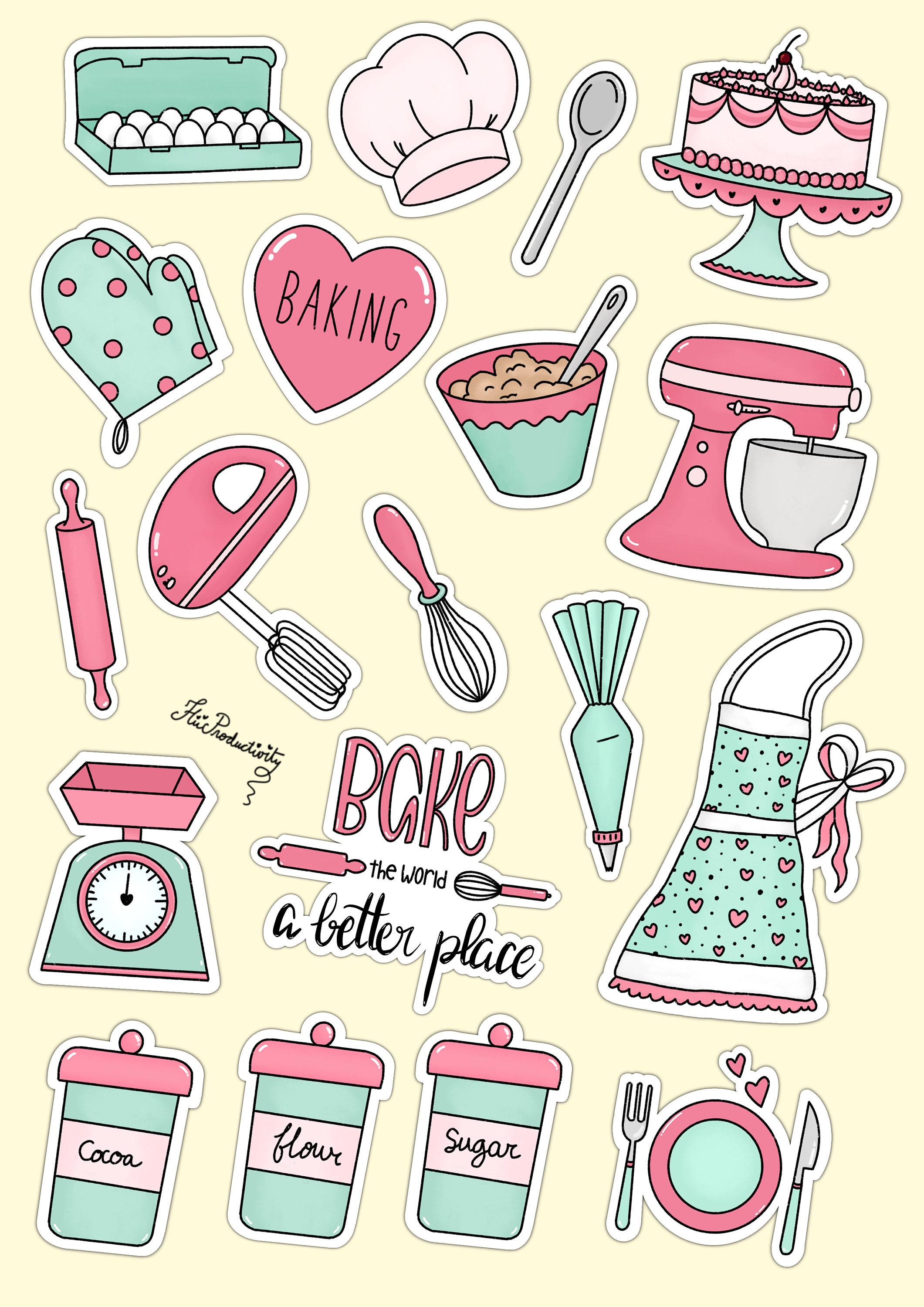 Baking DIGITAL STICKERS Set for Digital Planner, Precropped Goodnotes, PNG Files, Bakery