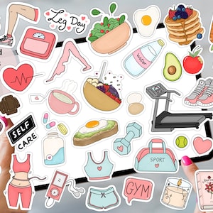 Healthy lifestyle DIGITAL STICKERS for digital planner, Precropped GoodNotes and PNG files, fitness self care workout gym planning stickers