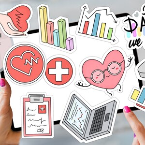 ヘルスケアデータデジタルステッカーデジタルプランナー、事前トリミングされたGoodNotes、PNGファイル、データ分析ステッカー用セット