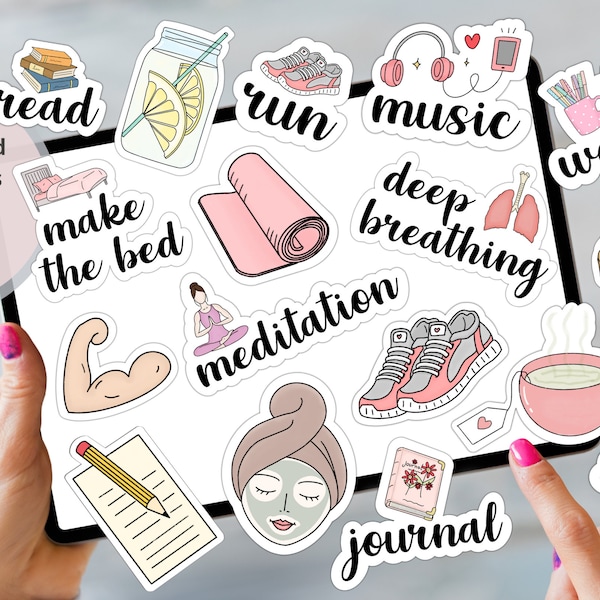 Morning routine DIGITAL STICKERS for digital planner, Precropped GoodNotes and PNG files, productivity, daily tasks, home planning stickers