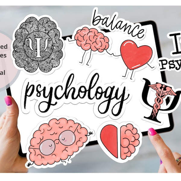Psychology DIGITAL STICKERS for digital planner, Pre-cropped GoodNotes stickers/PNG files, medicine, mental health stickers