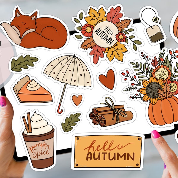 Autumn DIGITAL STICKERS for planning, Precropped GoodNotes and PNG files, cozy cute fall october stickers for digital planner