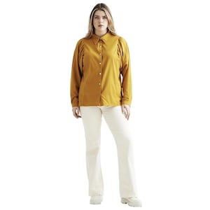 Yellow Shoulder Gathered Plus Size Viscose Shirt