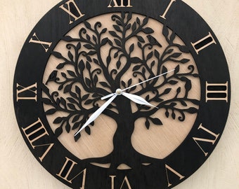 Horloge arbre de vie, fichiers de téléchargement, fichiers numérique SVG, DXF, découpé au laser sur contreplaqué