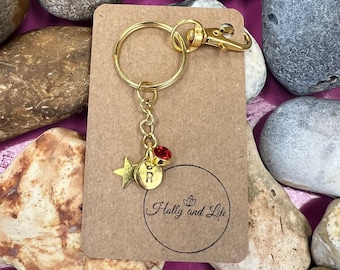 Personalized Star Keychain: Initial & Birthstone Charm