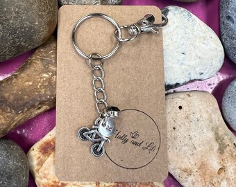 Personalized Bike Keychain: Initial & Birthstone Charm