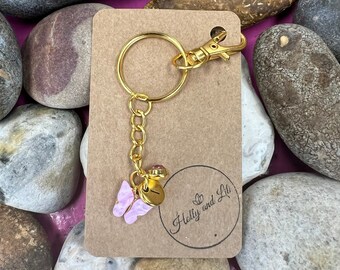 Personalized Butterfly Keychain: Initial & Birthstone Charm