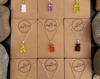 Collier pendentif Gummy Bear, 9 Variations, Chaîne de nouveauté personnalisée, Ours en peluche, Premier collier, Cadeaux uniques mignons, Cadeaux de remplissage de bas