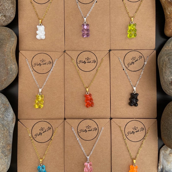 Collier pendentif Gummy Bear, 9 Variations, Chaîne de nouveauté personnalisée, Ours en peluche, Premier collier, Cadeaux uniques mignons, Cadeaux de remplissage de bas