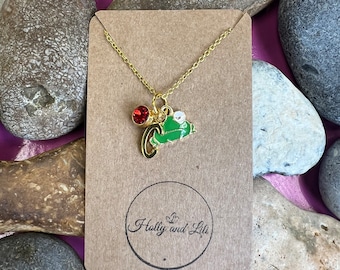 Frosch Anhänger mit Grüner Emaille Charm, Initiale und Geburtsstein