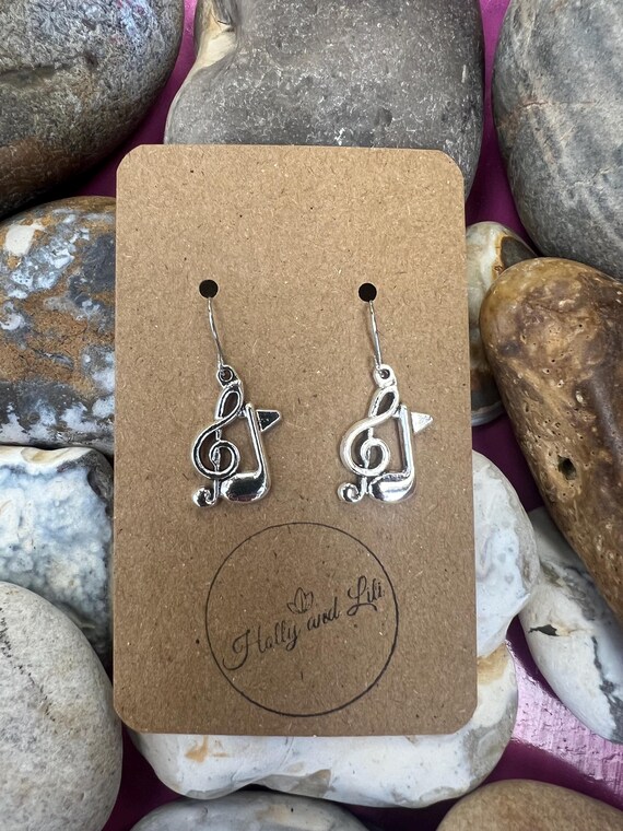 Orecchini Pendenti In Argento 925 Con Chiave Di Violino E Note Musicali - Gioielli Per Amanti Della Musica - Regalo Con Panno Lucidante - Silverly - 2