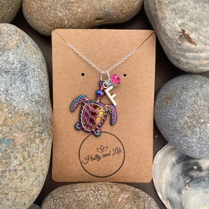 Turtle Personalised Pendant Charm Necklace,  Alphabet Initials, Birthstone Charm, First Necklace, Turtles Necklace, Tortoise Gift, Turtle