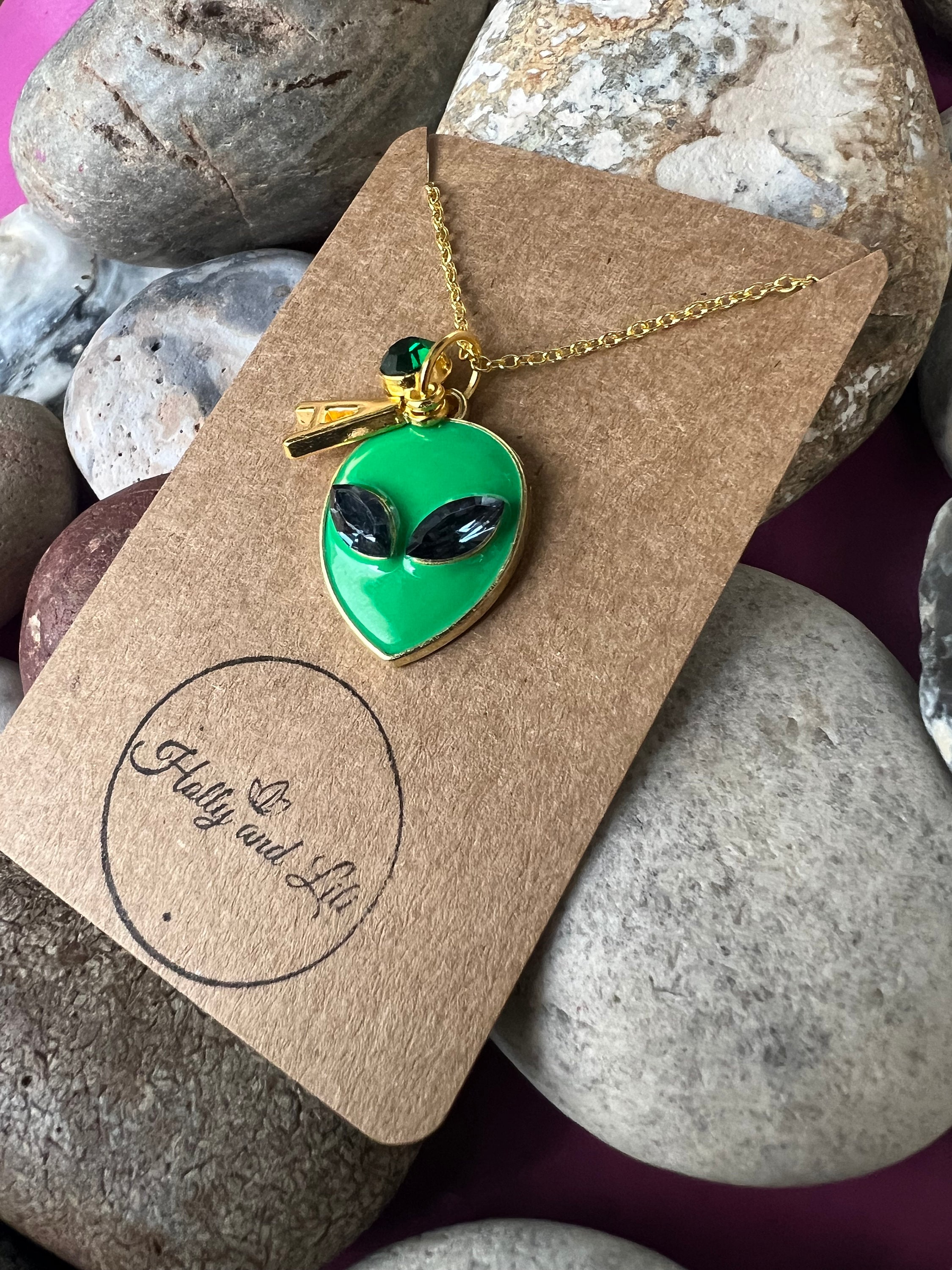 Personalized Alien Pendant Necklace: Initial & Birthstone Charm - Etsy