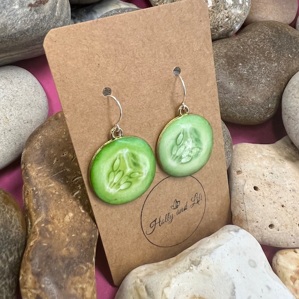 Cucumber Earrings: 925 Sterling Silver Novelty Fruit Jewelry