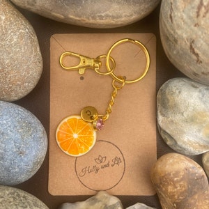 Orange Style Personalised Keychain, Orange Fruit Keyring, Oranges Alphabet Initials, Birthstone Charm, Fruit Gift, Orange Fruit Zipper Chain