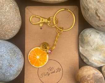 Orange Style Personalised Keychain, Orange Fruit Keyring, Oranges Alphabet Initials, Birthstone Charm, Fruit Gift, Orange Fruit Zipper Chain