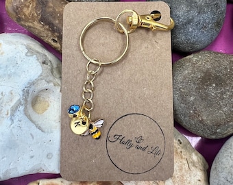Bee Initial Keychain: Personalized Birthstone Charm Keyring
