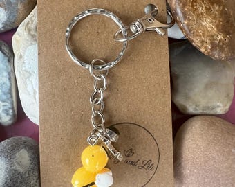 Bee Keychain: Personalized Initial & Birthstone Charm