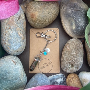 Unakite Hexagon Crystal Keyring, Alphabet Initial, Unakite Gemstone, Unakite Keychain, Unakite Chain, Birthstone Keyring Gifts, Unakite Gems
