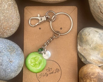 Cucumber Style Personalised Keychain, Cucumbers Keyring, Cucumber Fruit Alphabet Initials, Birthstone Charm, Fruit Gifts, Fruit Zipper Chain