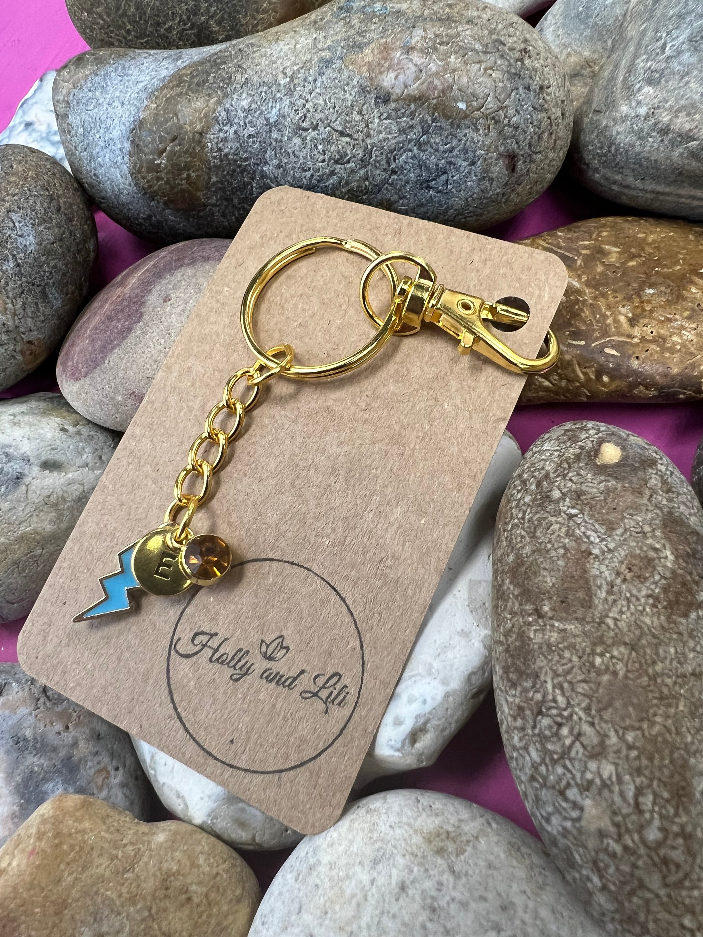 Lightning Bolt Keychain: Personalized Initial, Birthstone Charm - Etsy