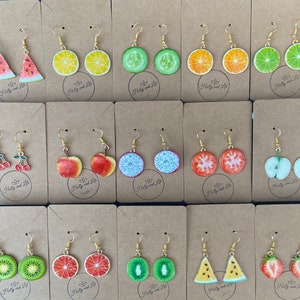 Fruit Style Earrings, Personalise Your Earrings Your way, Fruits Earrings, Kiwi Earring, Cherry Earrings, Novelty Fruits Gift, Apples, Lemon