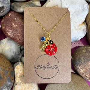 Collar colgante de novedad roja mariquita, cadena de mariquita personalizada, mariposa, alfabeto y piedra de nacimiento, primer collar, mariquita, mejor amiga, regalo