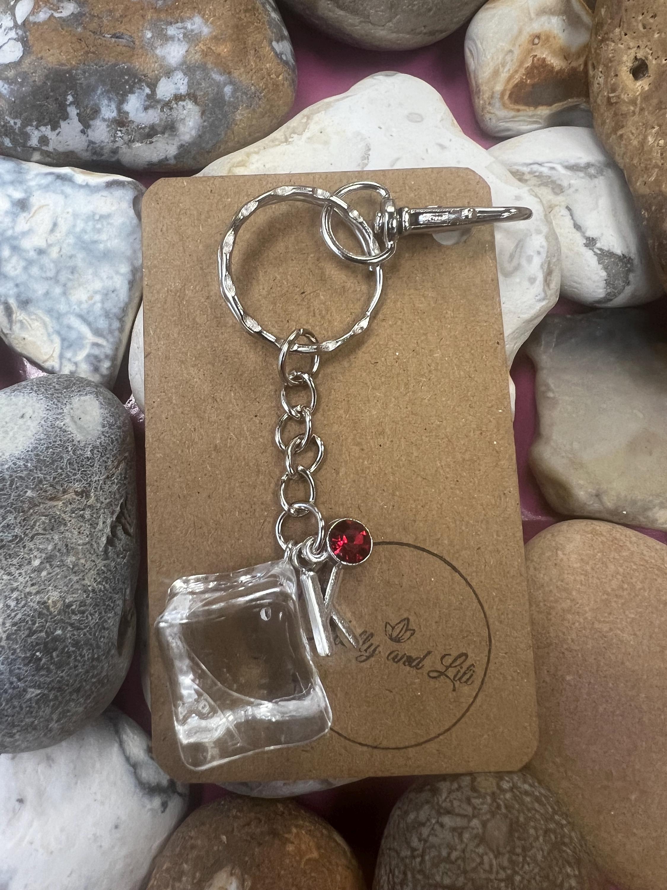Ice Cube Keychain: Personalized Alphabet Initial & Birthstone
