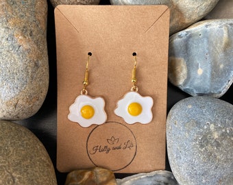 Fried Eggs Novelty Earrings, Egg Earring Hooks, Novelty Egg Dangle Drop Earrings, Personalised Earrings, Fried Egg Hoops