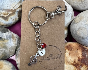 Treble Clef Keychain: Personalized Music Note Initial, Birthstone Charm