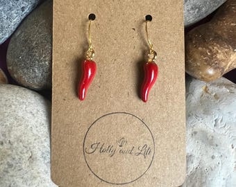 Chilli Pepper 925 Sterling Silver Earrings: Novelty Fine Jewellery