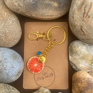 Grapefruit Style Personalised Keychain, Grapefruit Keyring, Grapefruits Alphabet Initials, Birthstone Charm, Grapefruit Gifts, Fruit Zipper