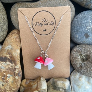 Mushroom 2 Charm Necklace, 8 Colours, Personalised Novelty Mushroom Pendant Necklace, First Necklace, Cute Unique Gifts, From Holly And Lili