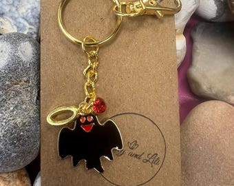 Personalized Ghost Keychain: Initial & Birthstone Charm, Spooky Gift