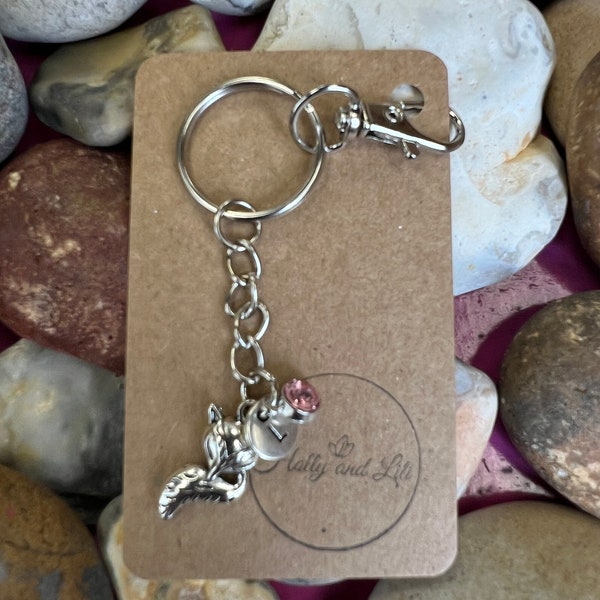 Fox Personalised keychain, Foxy Keyring, Alphabetical Initial, Birthstone Charms,  Foxes Zipper Chains For Her, Initials Keyrings, Gift For