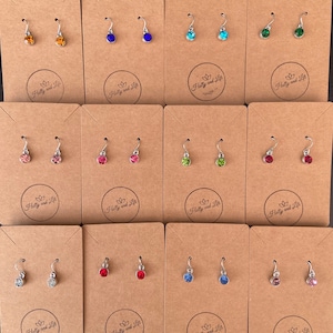 Birthstone Style Earrings, Birthstone Month Earrings, Personalised Silver Birthstone Earrings, Crystal Birthstone Charm, Birthstone Earrings