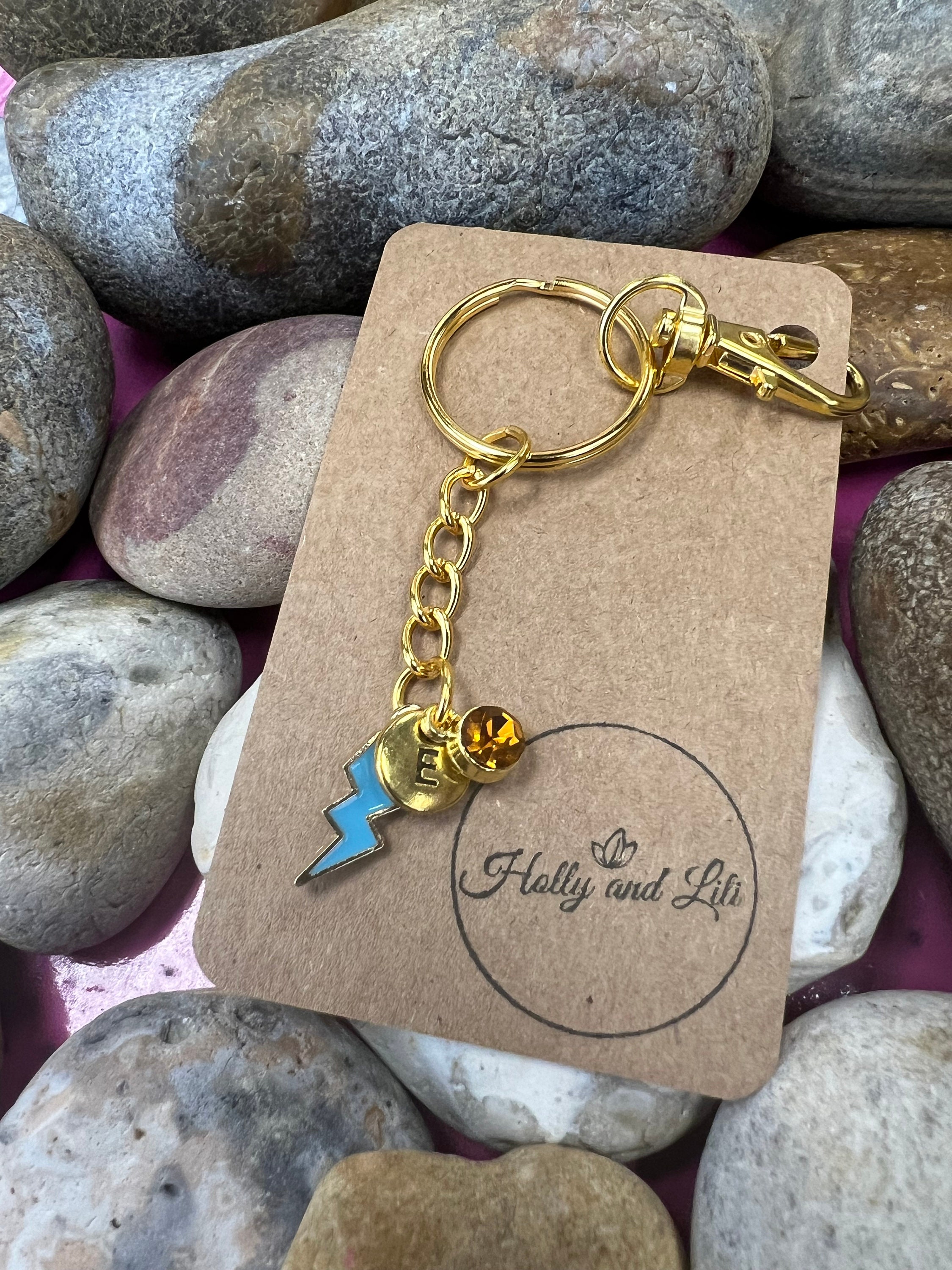 Lightning Bolt Keychain: Personalized Initial, Birthstone Charm - Etsy