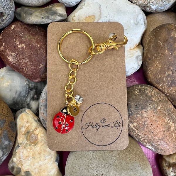 Ladybird Red Personalised Keychain, Ladybug Keyring, Alphabetical Initial, Birthstone Charms, Insect Zipper Chains, Novelty, BFF