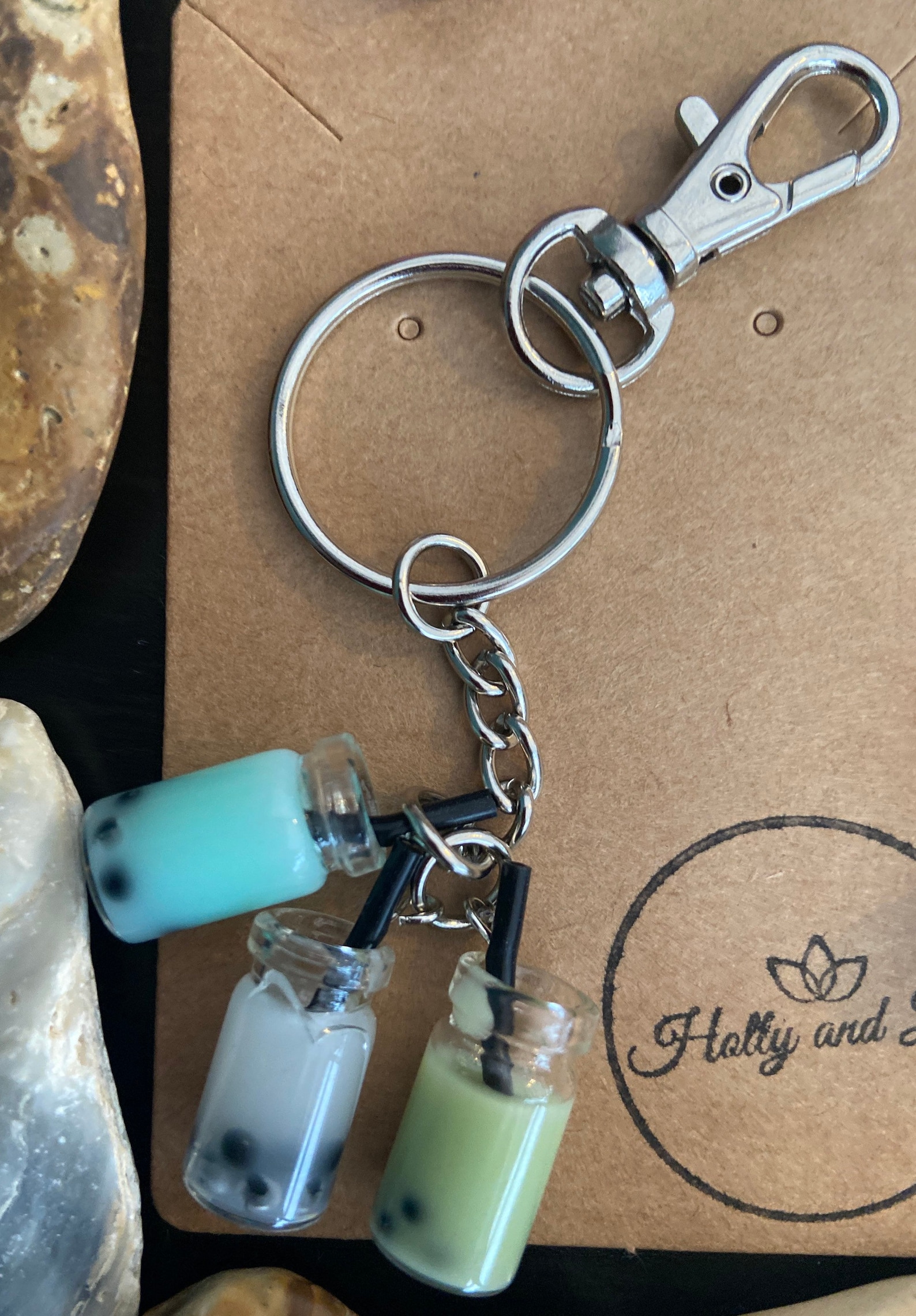 Bubble Tea Novelty Keyrings triple charm keyring with Hook Etsy