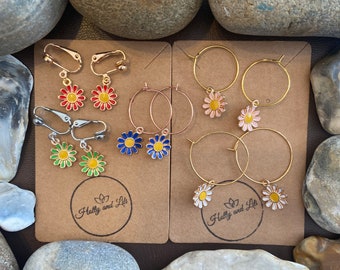 Daisy Clip On / Hoop Earrings, First Earring Hooks, Daisy Clip Ons, Daisy Hoops, Daisies, Daisys, Buttercup, Flowers, Customisable, Daisy